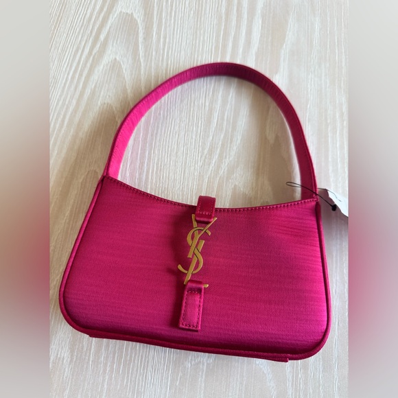 NEW YSL Saint Laurent Le 5 a 7 Pink Satin Mini Hobo Bag - Picture 3 of 6